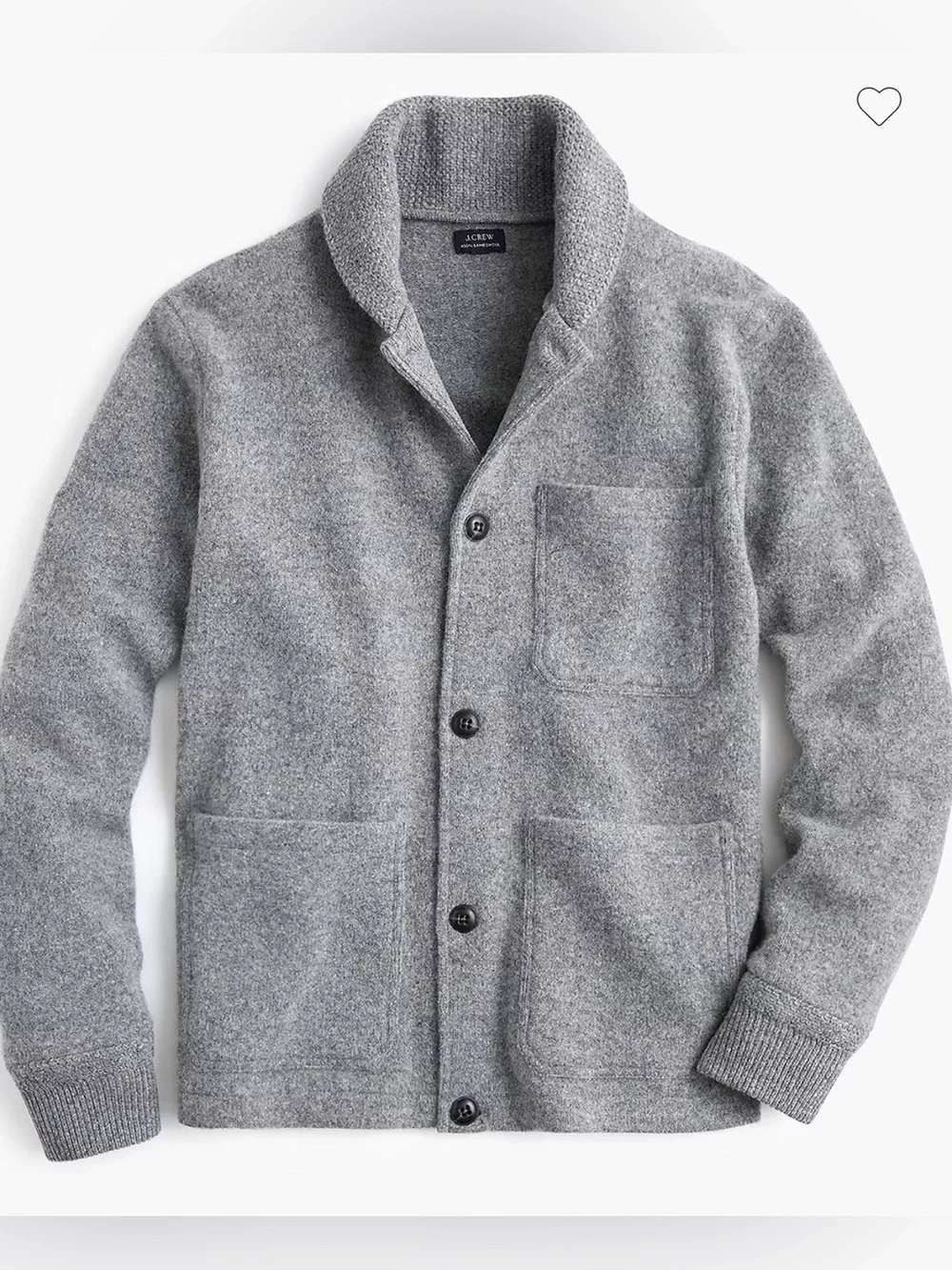 NWT - J. Crew Gray Shawl-Collar 100% Lambswool Sweater Chore Jacket Size L